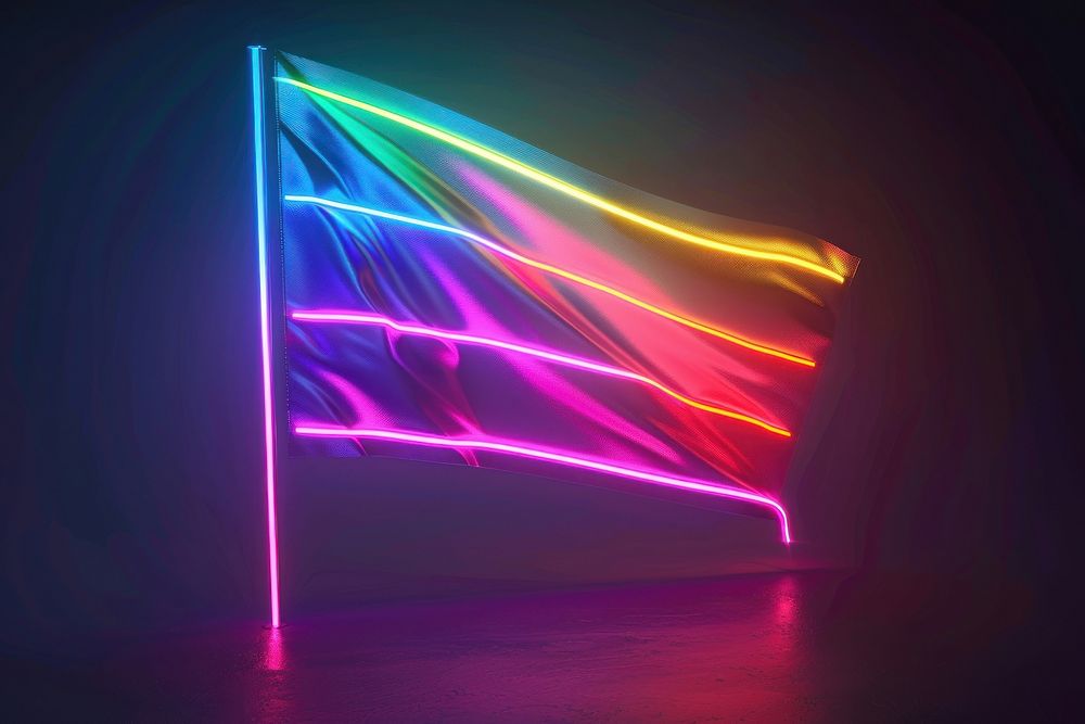 3D render neon flag icon light.