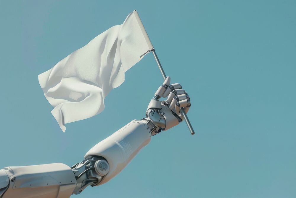 3d robot hand holding flag female person adult.