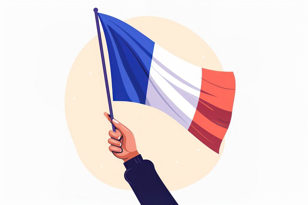 Vector illustration of hand holding france flag clothing apparel person.