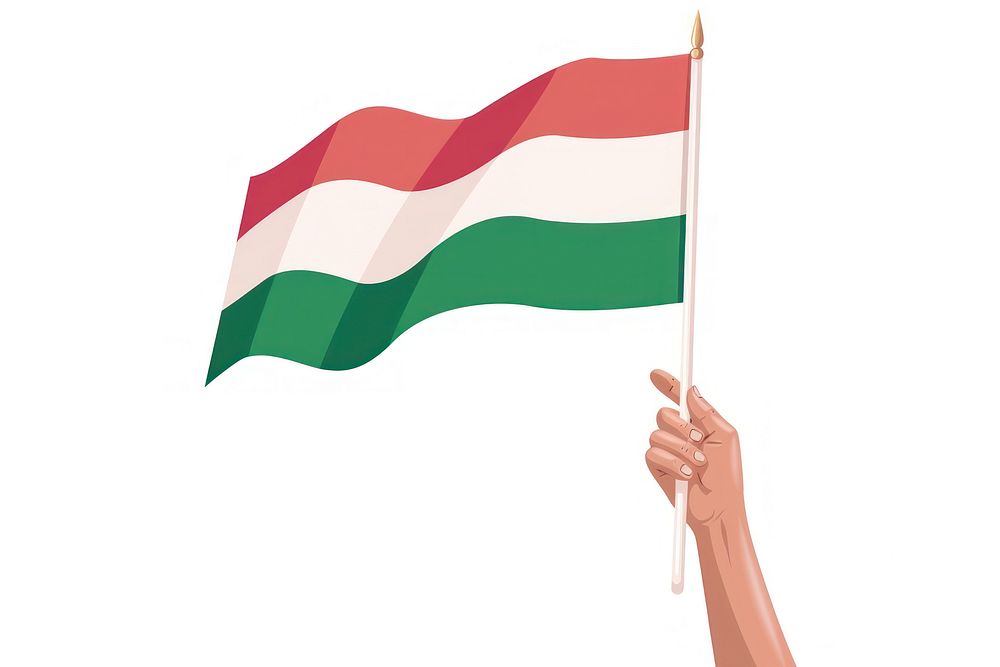 Vector illustration of hand holding hungary flag india flag.