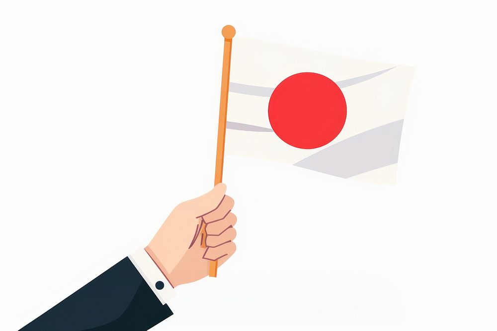 Vector illustration of hand holding japan flag appliance device electrical device.