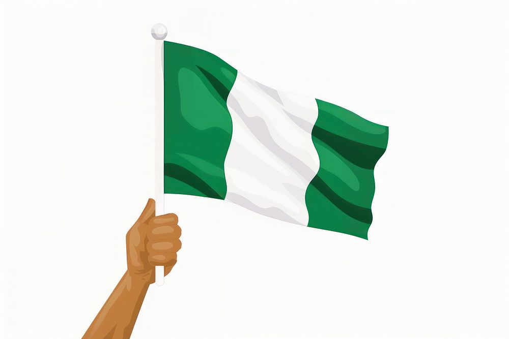 Vector illustration of hand holding nigeria flag dynamite weaponry smoke pipe.