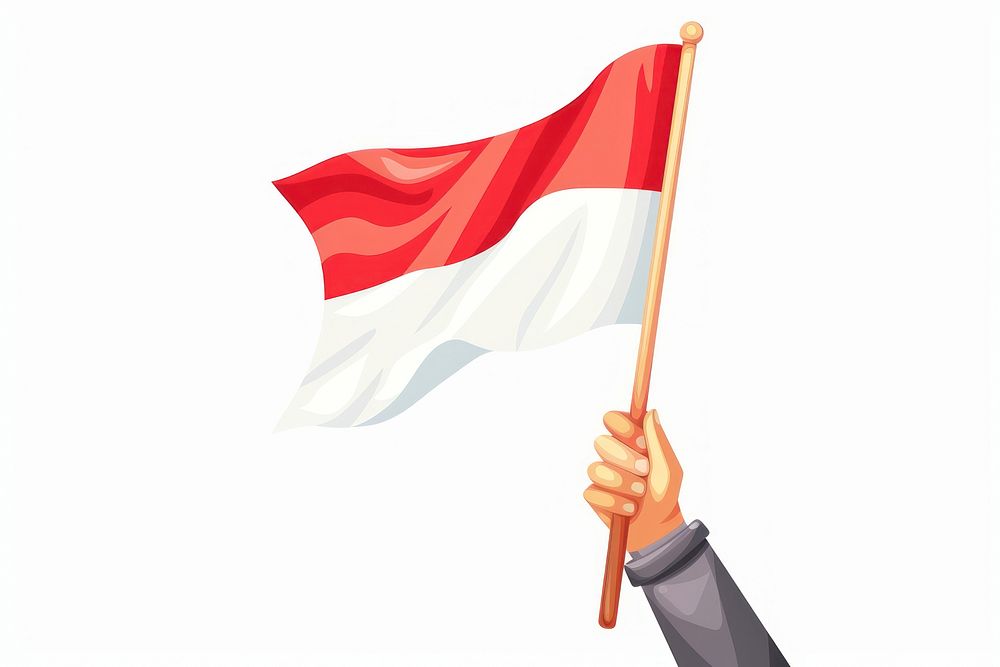 Vector illustration of hand holding poland flag indonesia flag.