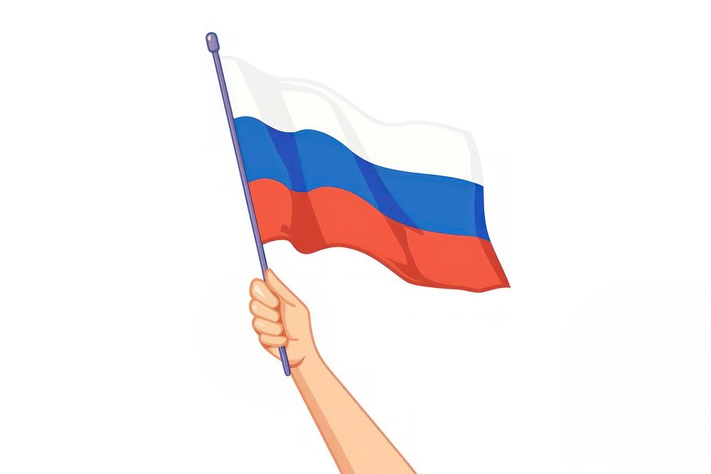 Vector illustration of hand holding russia flag.