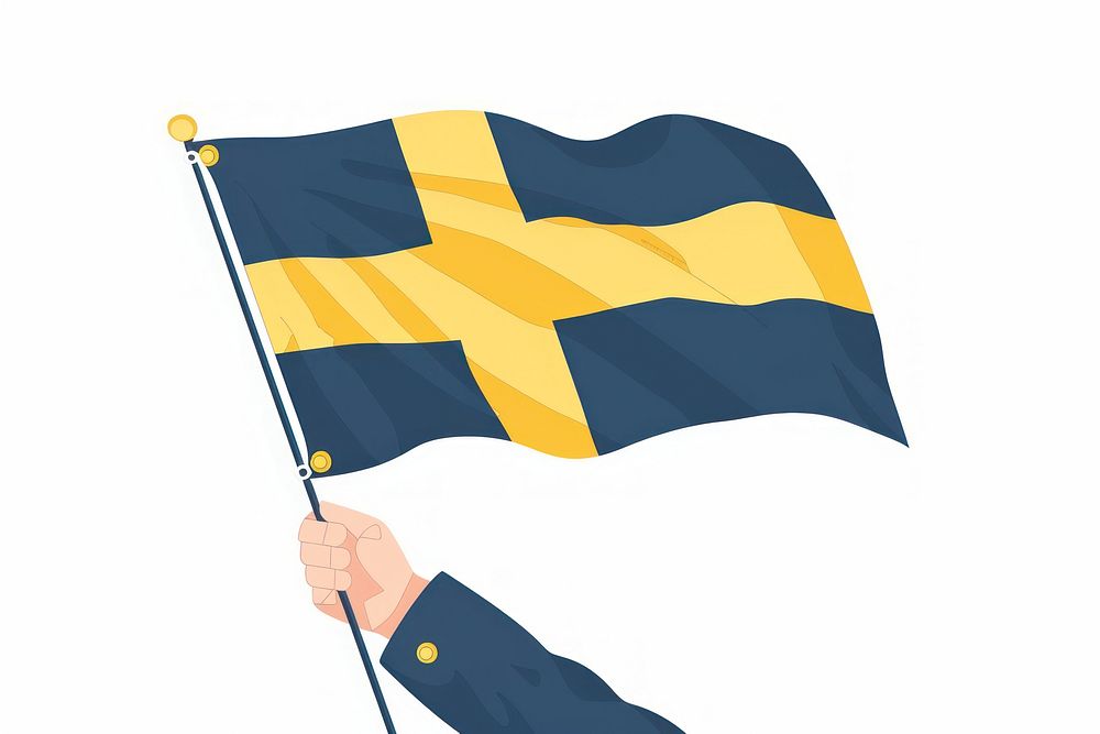 Vector illustration of hand holding sweden flag person human.