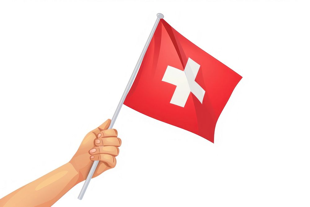 Vector illustration of hand holding switzerland flag.