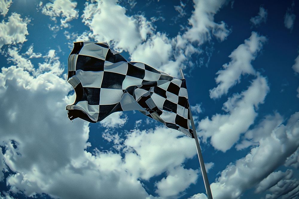 Checkered black and white flag sky outdoors cumulus.