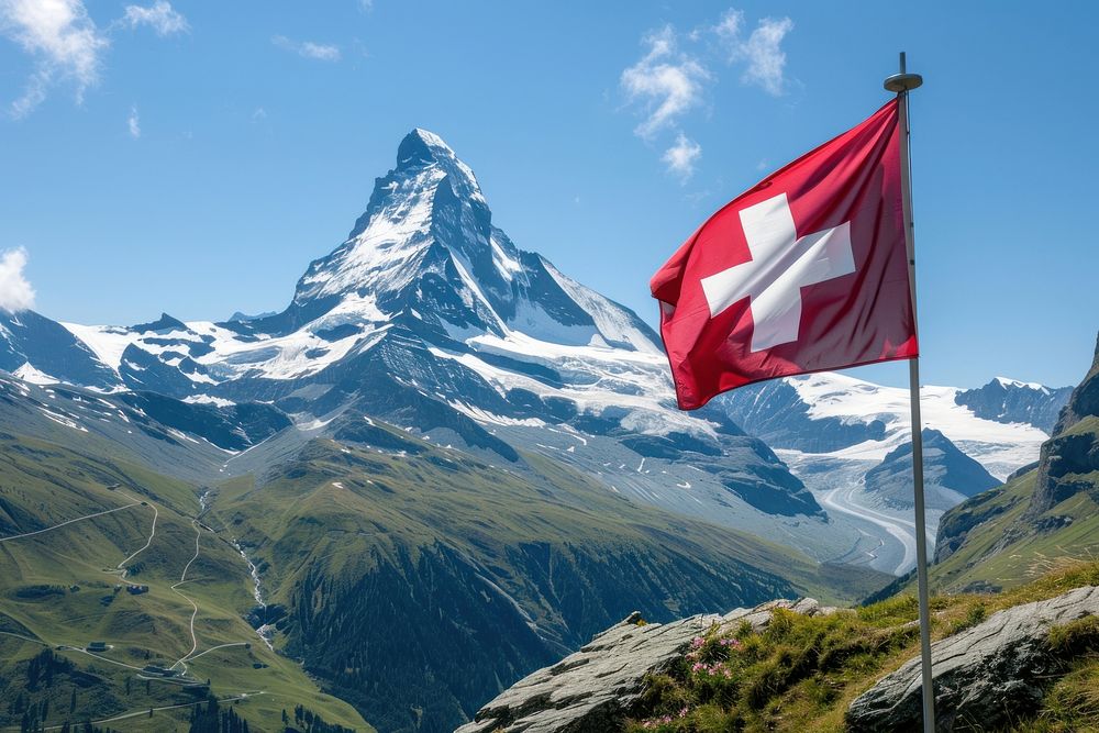 Switzerland flag outdoors windmill.