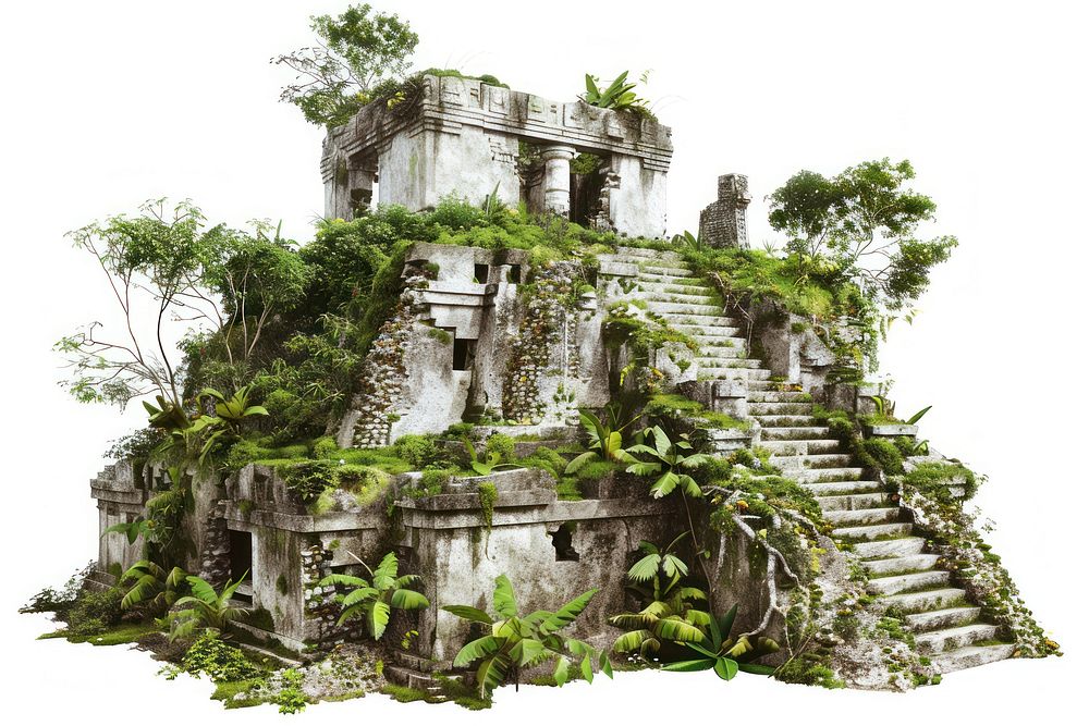 Tikal ruins architecture rainforest vegetation.