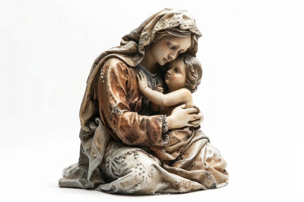 Mary and baby jesus statue sculpture figurine person.
