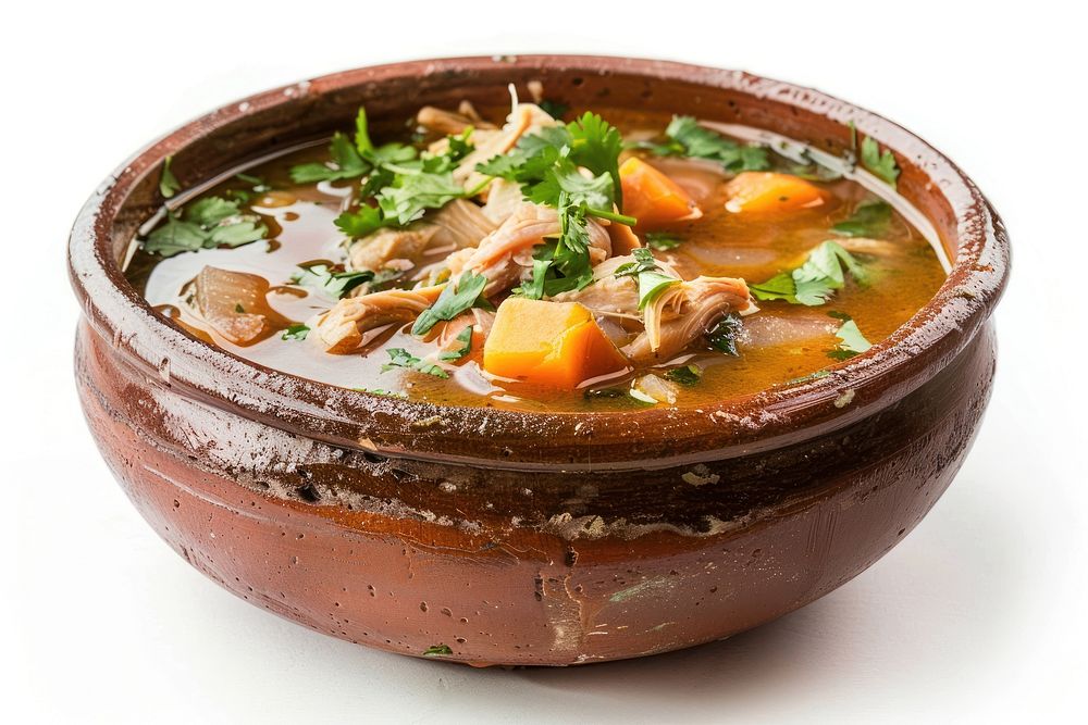 Guatemalan chicken stew cilantro cookware plate.
