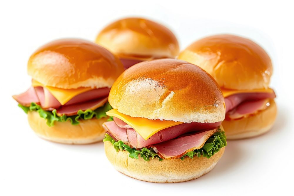 Ham cheese sliders burger bread lunch.
