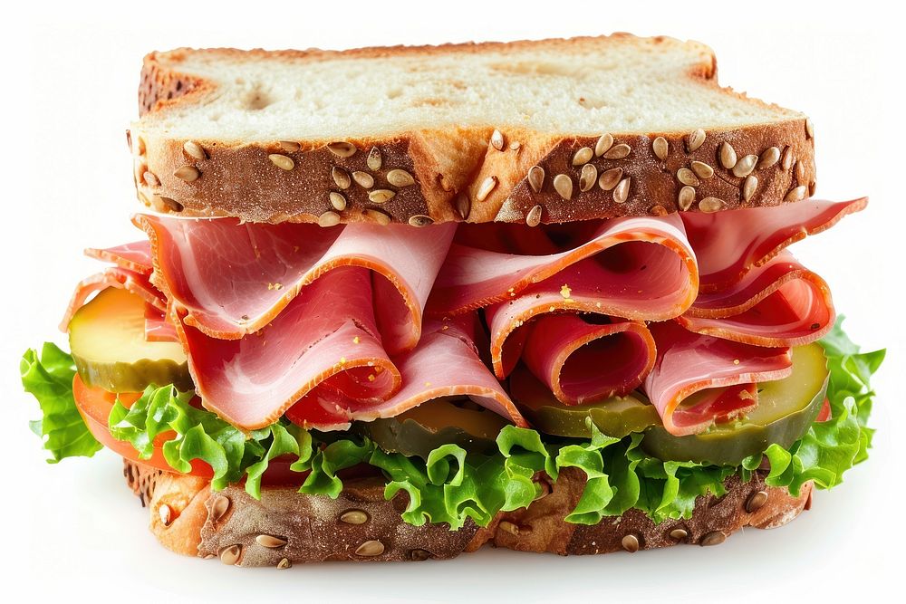 Ham sandwich burger lunch food.