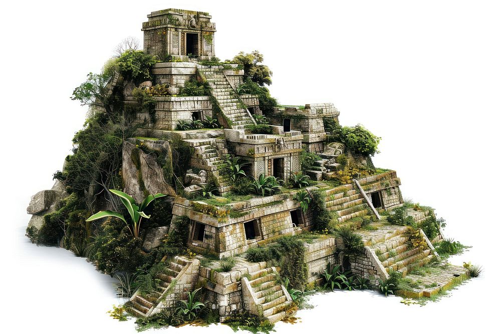 Mayan city architecture vegetation building.