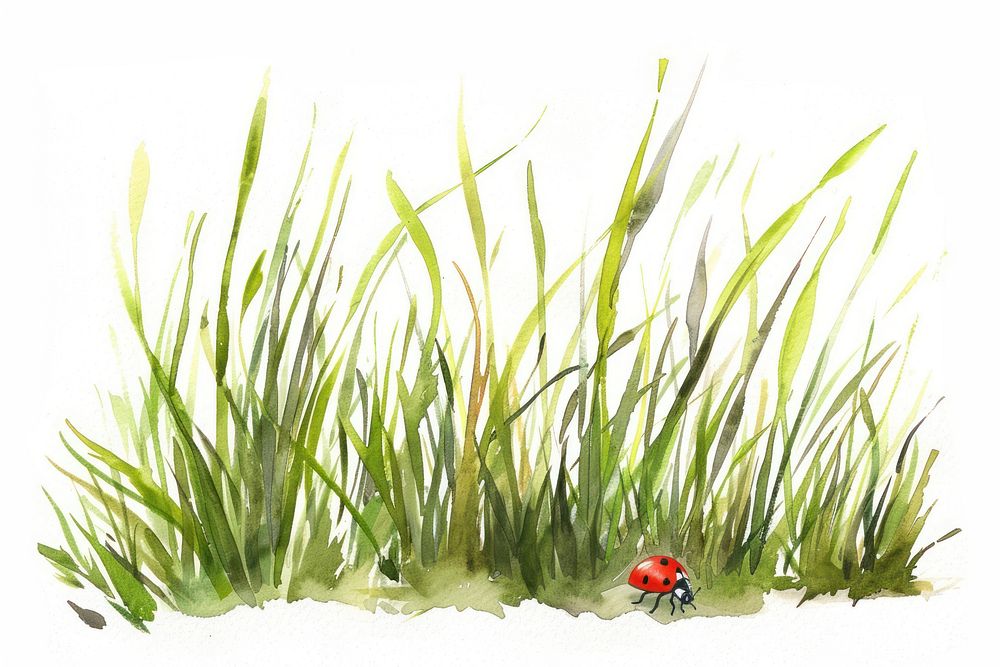 Green grass with lady bug water invertebrate vegetation.