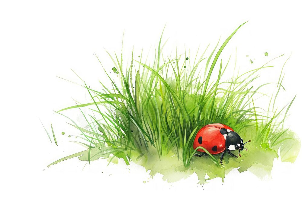 Green grass with lady bug invertebrate animal insect.