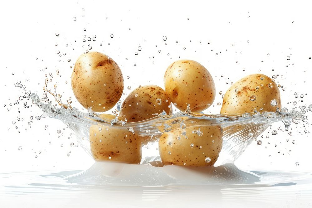 Floating potatoes in hot water vegetable produce plant.