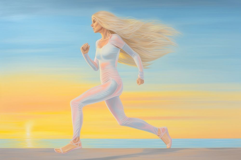 Woman running walking female person.