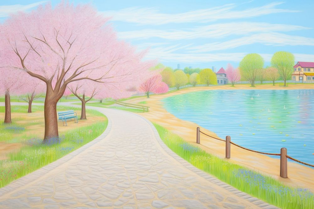 Sakura park painting landscape furniture.