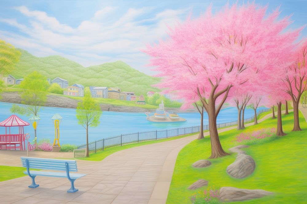 Sakura park painting furniture landscape.