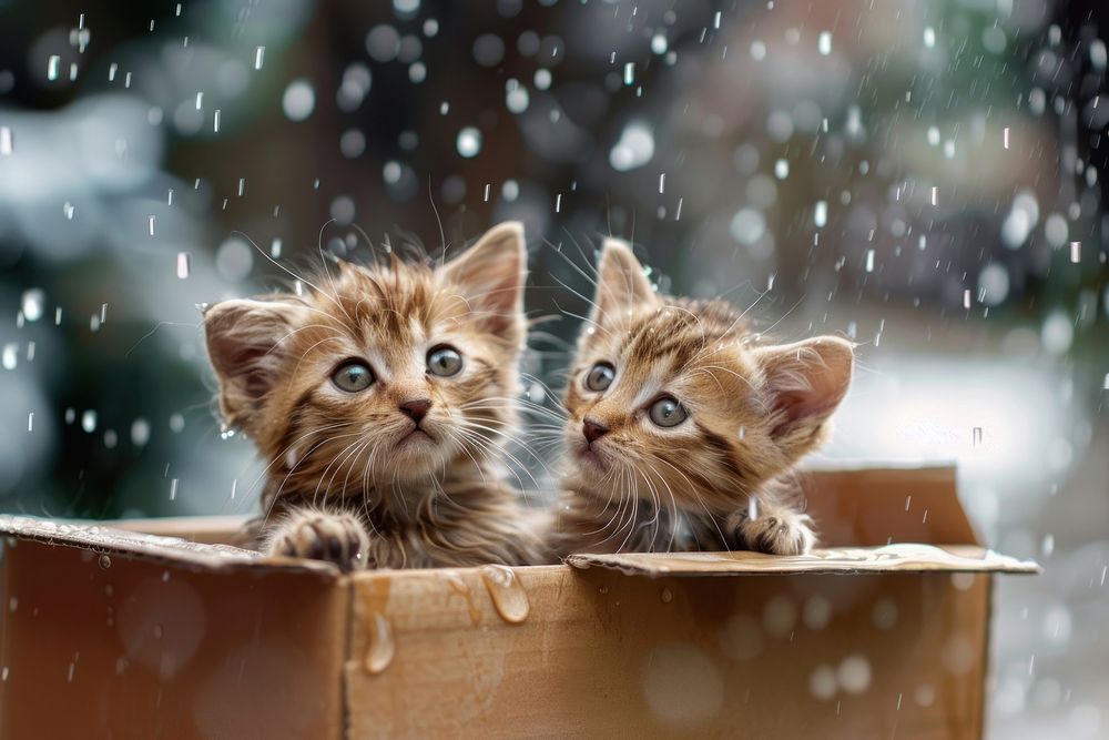 Kittens in cardboard box animal mammal cat.