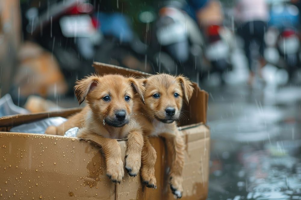 Puppies in cardboard box animal canine mammal.