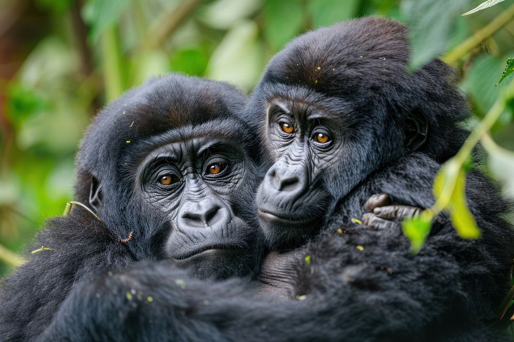 Gorillas cuddling wildlife animal mammal.