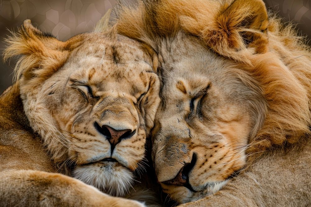 Lions cuddling wildlife animal mammal.