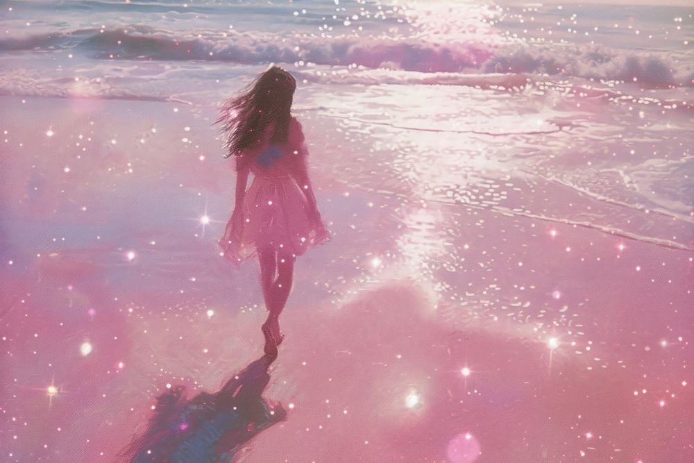 Woman walking on the beach outdoors nature pink.