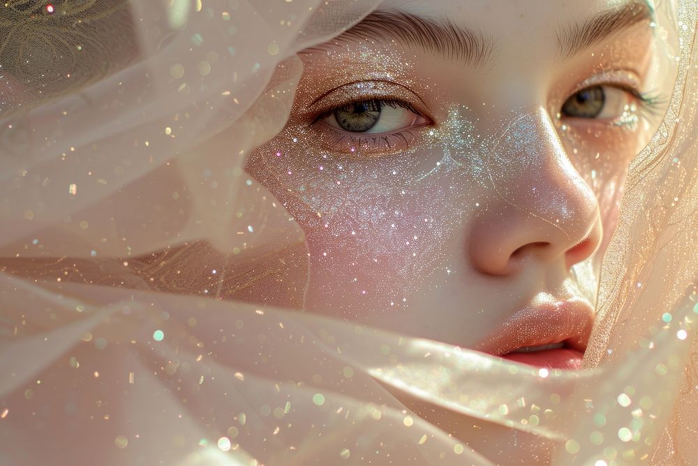 Woman face with glistening glitter portrait adult photography.