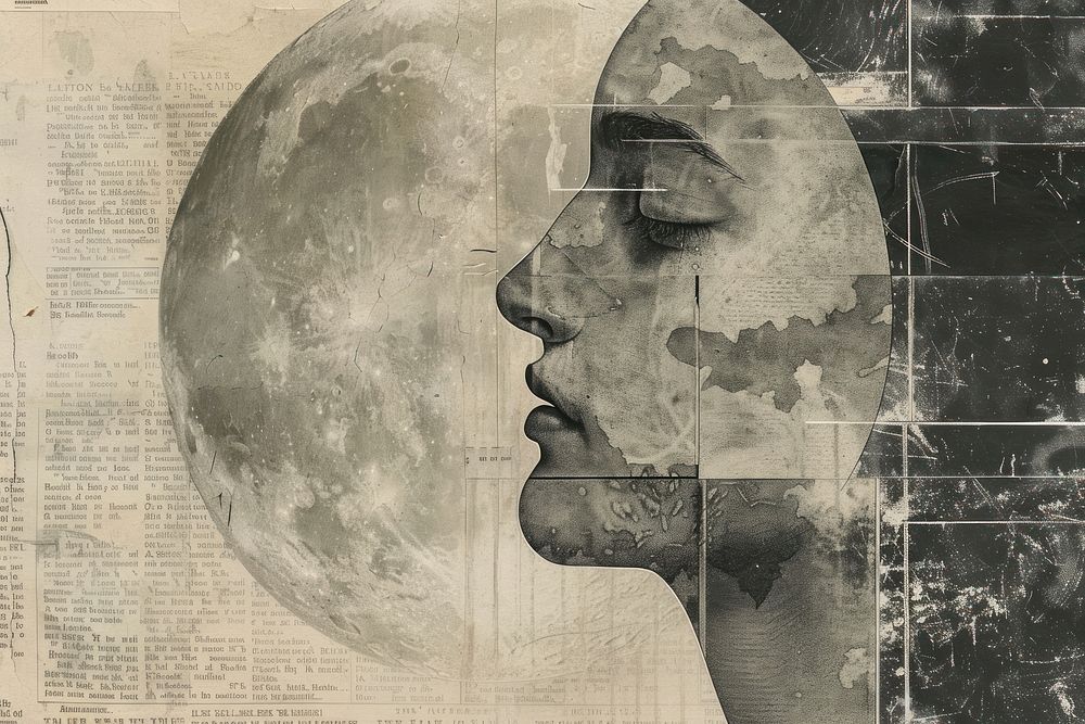 Moon face ephemera border astronomy drawing adult.