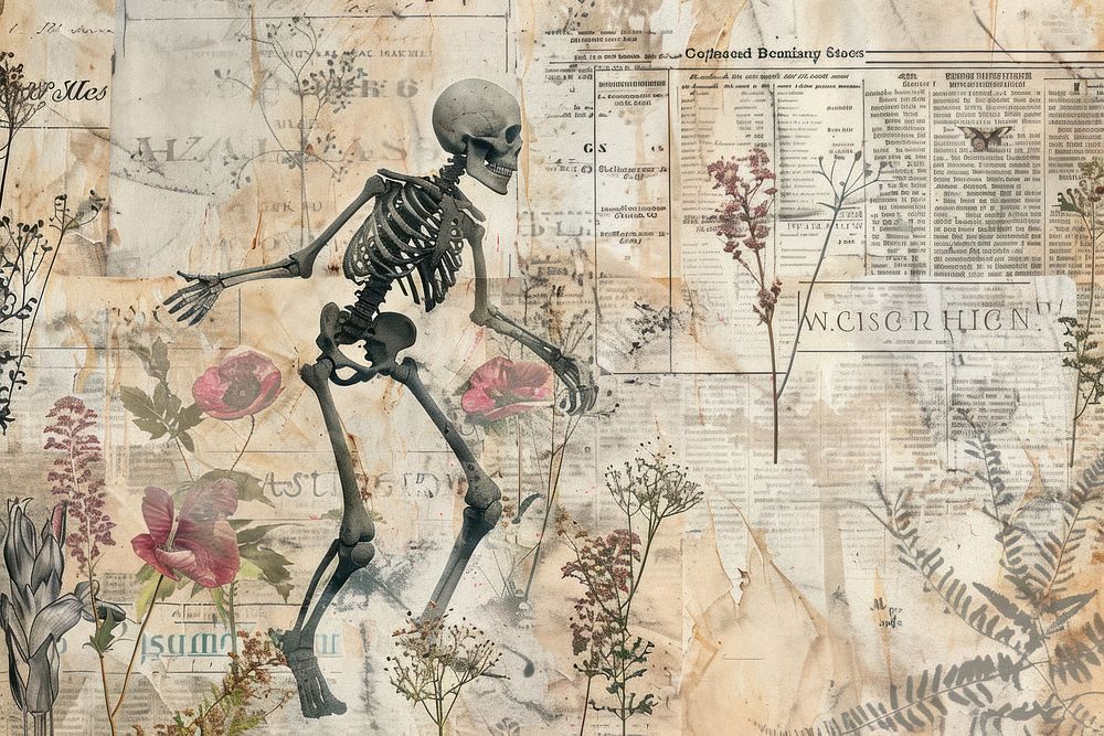 Skeletons dancing ephemera border backgrounds drawing representation.