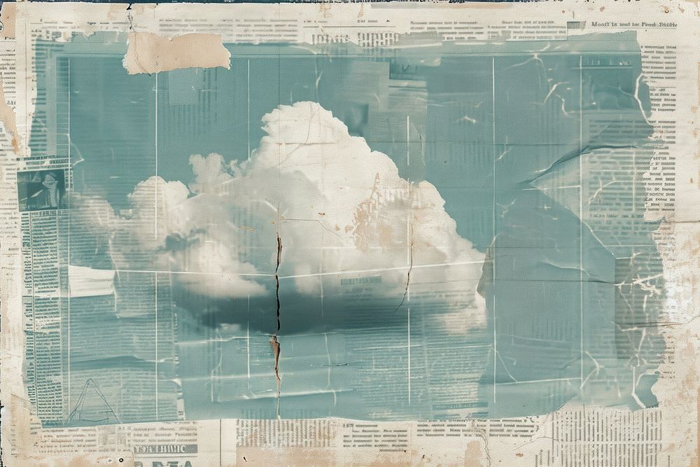Blue sky single cloud ephemera border backgrounds newspaper drawing.