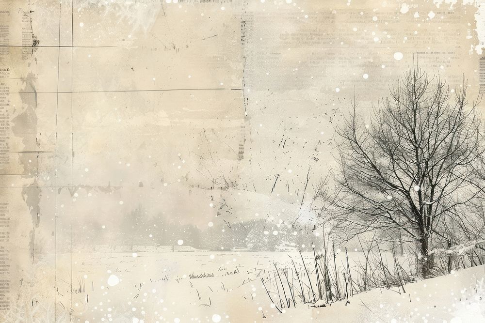 Snowy winter scene ephemera border backgrounds outdoors drawing.