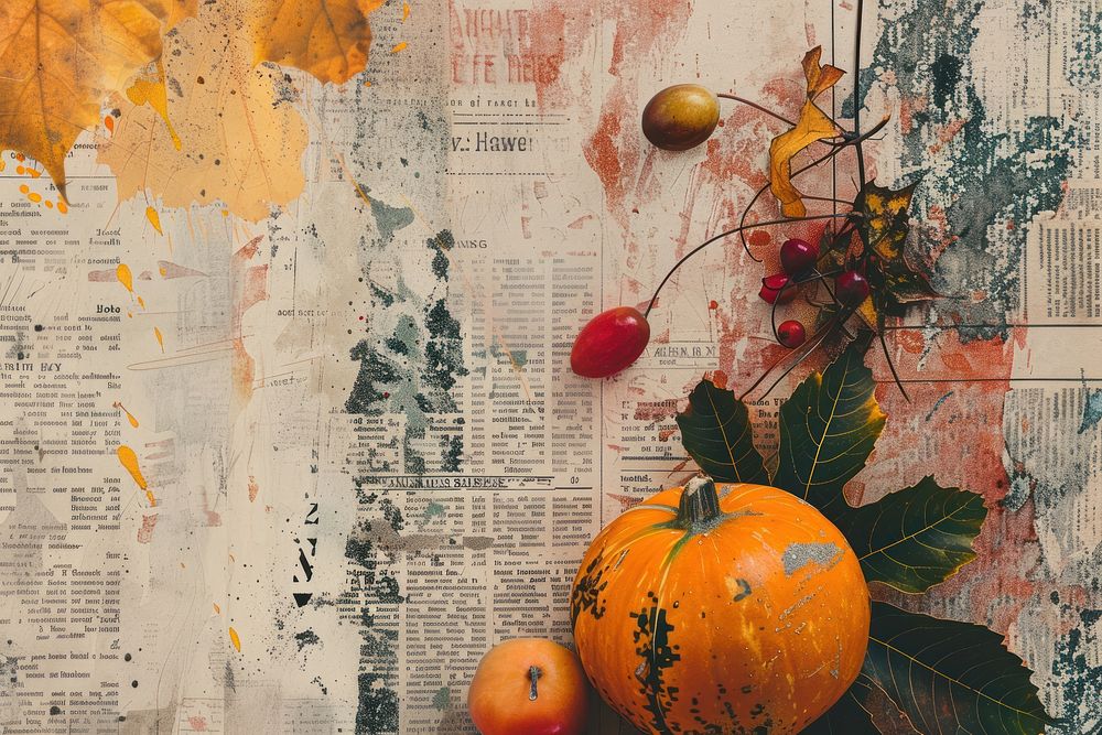 Thanksgiving harvest ephemera border backgrounds pumpkin plant.