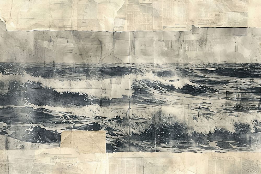 Ocean waves ephemera border backgrounds drawing collage.