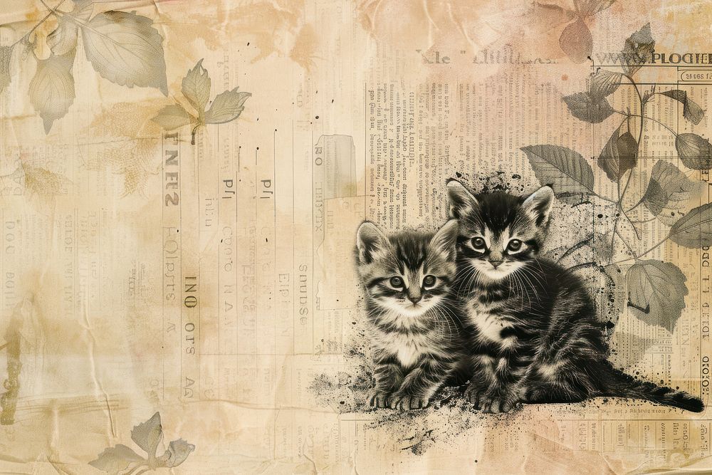 Cute kittens ephemera border animal mammal paper.