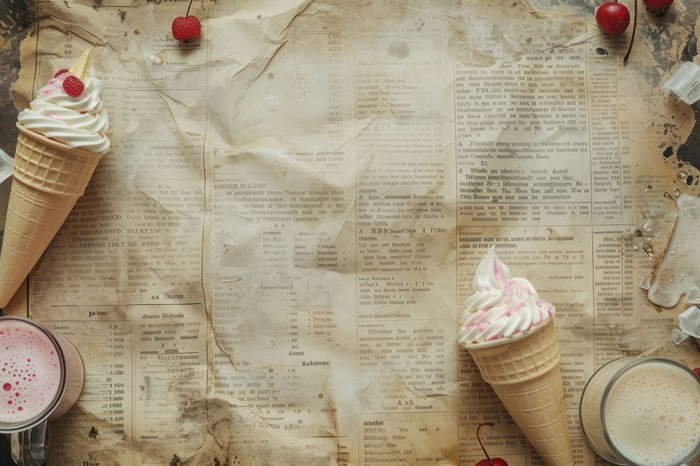 Vintage milkshakes ephemera border backgrounds newspaper dessert.