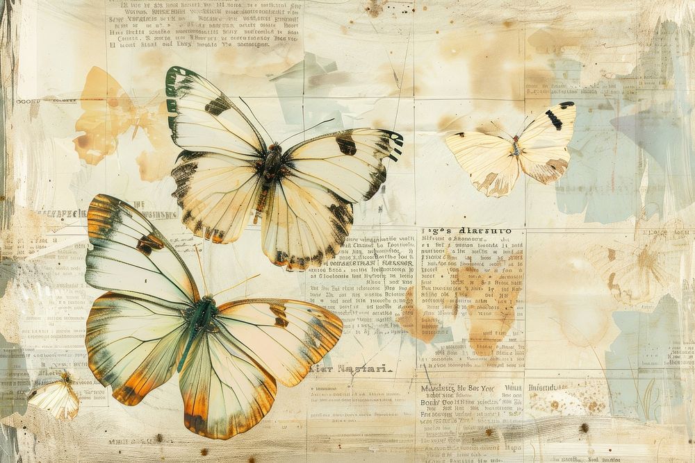 Vintage butterflies ephemera border collage backgrounds butterfly.