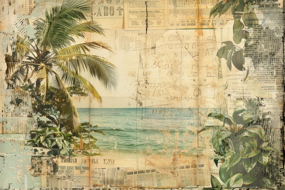 People tropical beach surf ephemera border collage backgrounds outdoors.