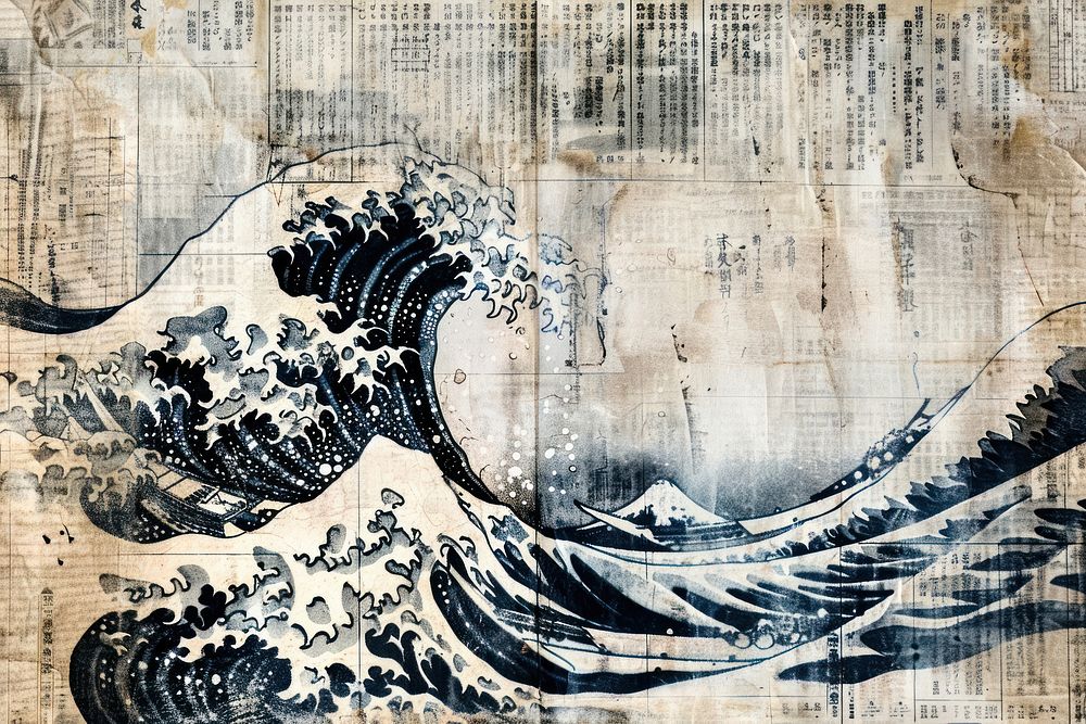 Japanese wave ephemera border backgrounds drawing art.