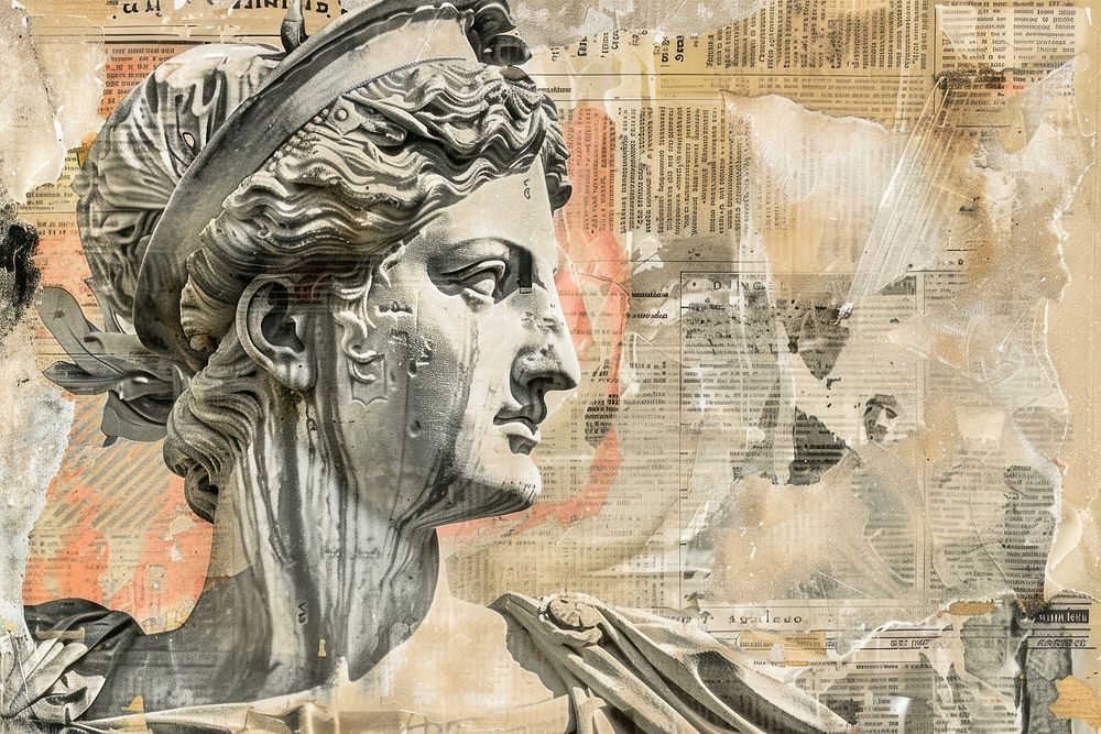 Gladiator rome ephemera border painting drawing collage.