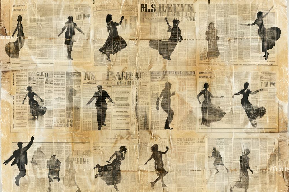 People dancing ephemera border newspaper backgrounds drawing.