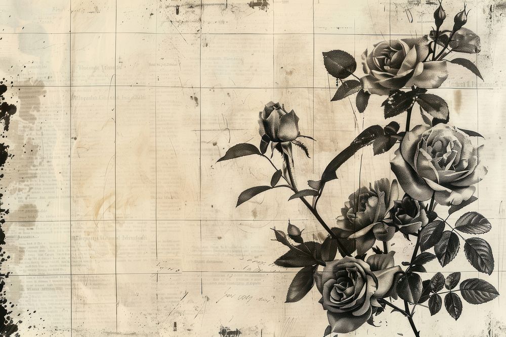 Black ink roses ephemera border backgrounds pattern drawing.