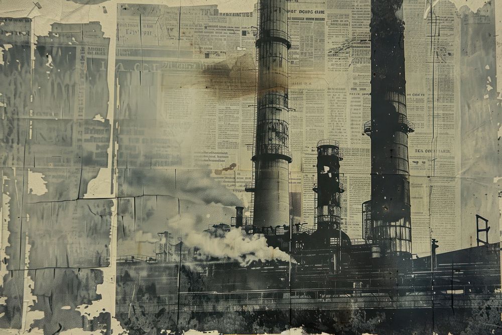 Industry factory pollution ephemera border architecture backgrounds smoke.