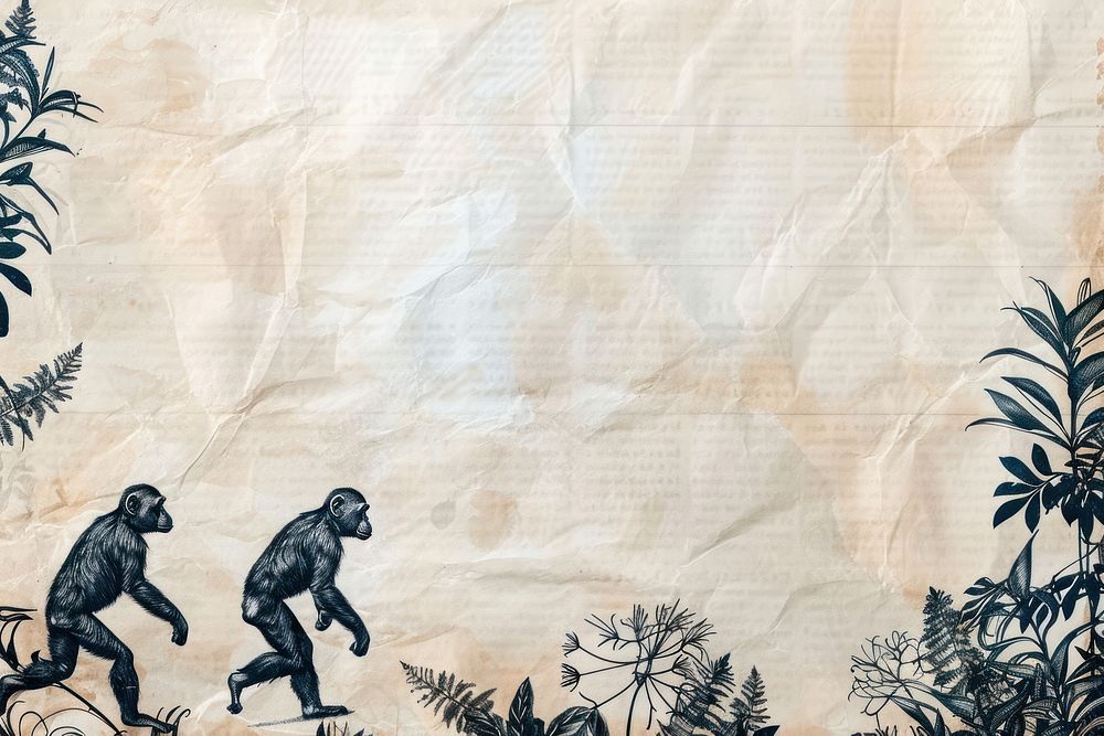 Monkeys walking ephemera border backgrounds paper art.
