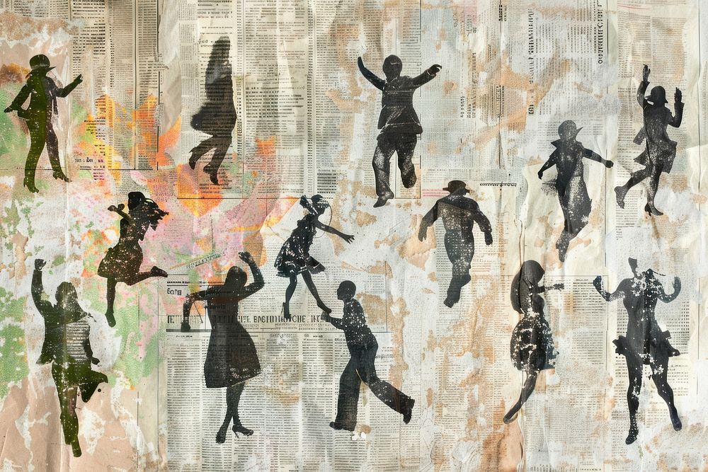 People dancing ephemera border collage backgrounds painting.
