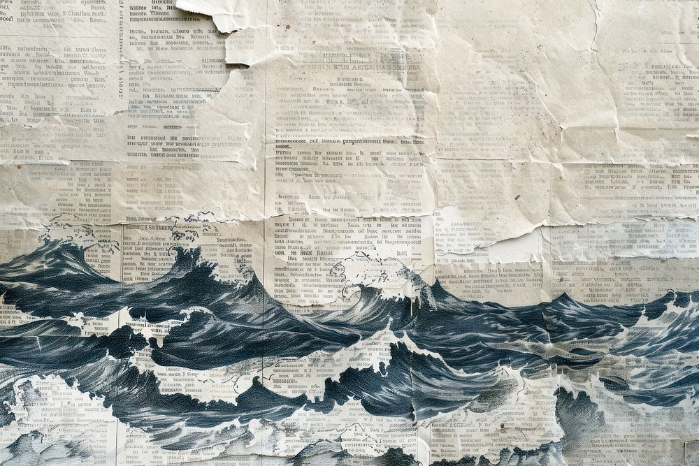 Mermaid ocean waves ephemera border newspaper backgrounds text.