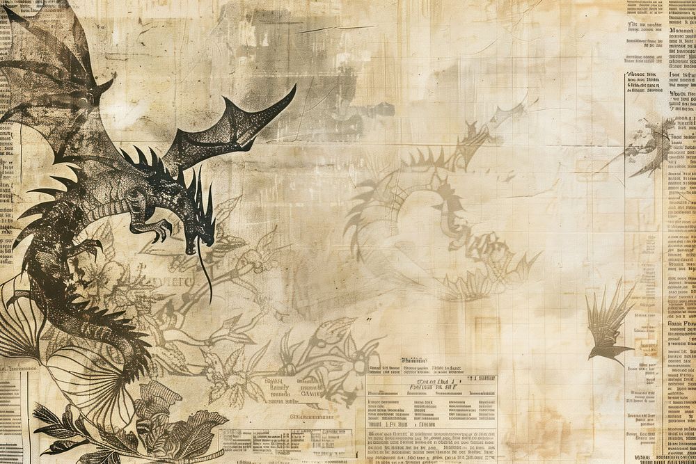 Dragons flying ephemera border backgrounds drawing paper.