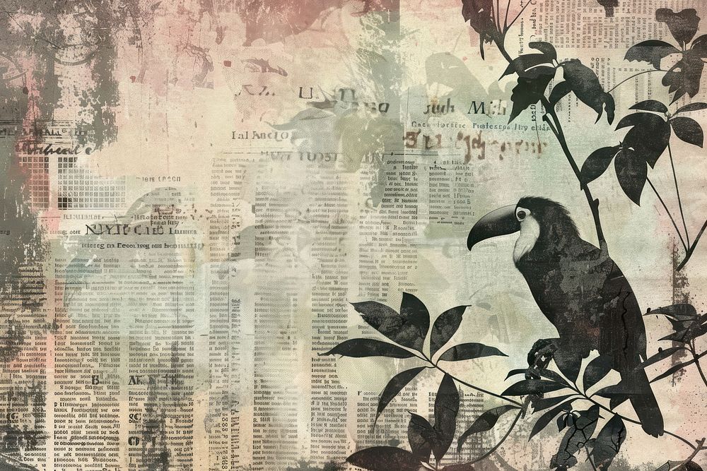 Toucan jungle ephemera border backgrounds newspaper drawing.